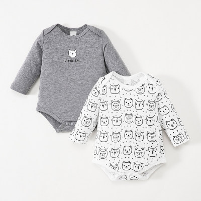 Baby Boy 2-piece Combination Cute Bear Printed Long-sleeved Rompers