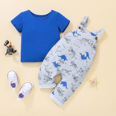 Baby Solid Color T-shirt & Dinosaur Printed Pants