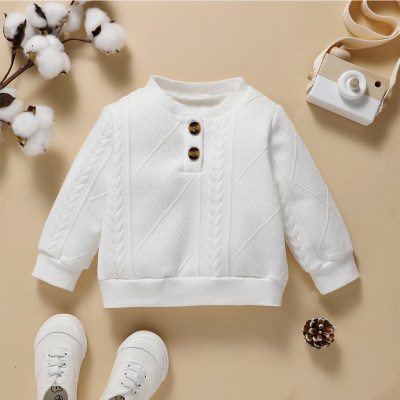 Baby Solid Color Ribbed Button Front Thick Waffle Sweater