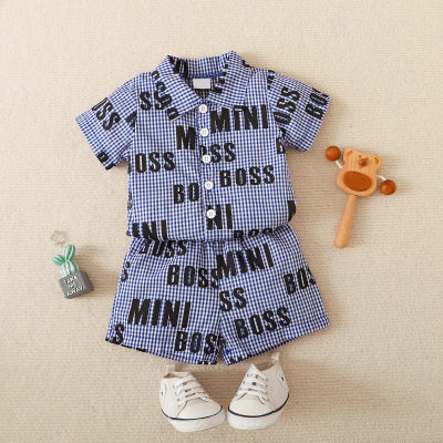 Baby Boy Letter Plaid Pattern Shirt & Shorts