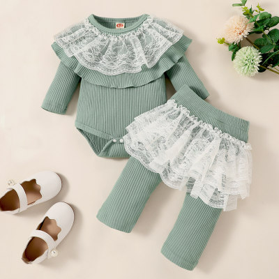 Baby Lace Solid Color Romper& Pants
