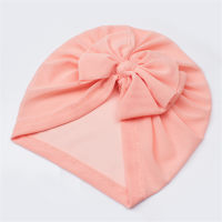 Baby solid color bow mesh turban hat  watermelon red