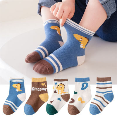 5 paires de chaussettes mignonnes avec lettres de dinosaure pour enfants