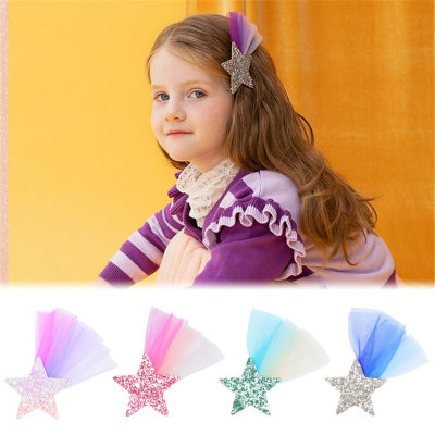 Girls' Star Shaped Gradient Color Mesh Patchwork Hairpin