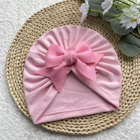 Comfortable and soft bow solid color baby hat  Pink