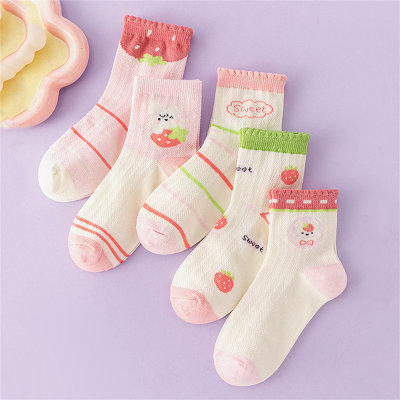 5 pares de calcetines infantiles de verano con conejitas de flores.