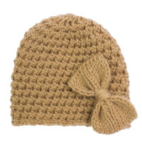 Baby Pure Cotton Solid Color Bowknot Decor Wool Cap  Coffee