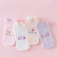 Pack of 4, three-dimensional bear mid-calf socks for infants and toddlers  Pink