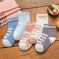 Conjunto 5 pares de calcetines media caña infantil a rayas con lunares  Azul
