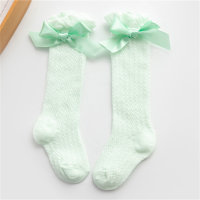 Toddler Summer baby candy color bow mid-calf socks  Green