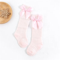 Solid color bow mesh socks  Pink