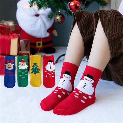 4-pairs Baby Pure Cotton Christmas Cartoon Pattern Extra Thick Socks