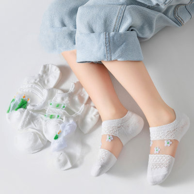5 pairs, summer children's glass silk flower socks