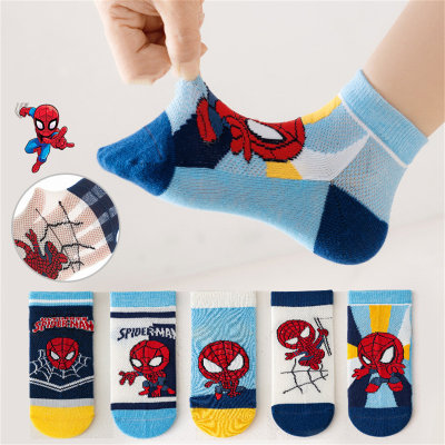 Conjunto de 5 pares, lindos calcetines hasta el muslo de malla de araña de dibujos animados