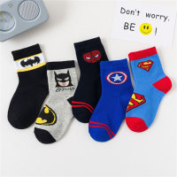 Set of 5 pairs, boys’ cartoon hero mid-calf socks  Gray