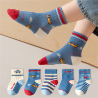 5 pares, calcetines lindos con letras de coche para niños  Azul