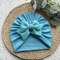 Comfortable and soft bow solid color baby hat  Blue