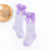 Solid color bow mesh socks  Purple