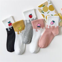5 pairs pack, big kids fruit pattern mid-calf socks  White