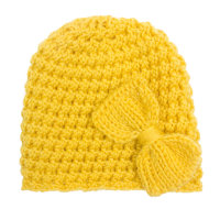 Einfarbige Wollmütze aus reiner Baby-Baumwolle mit Schleife und Dekor  Gelb