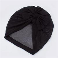 Baby solid color bow mesh turban hat  Black