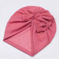 Baby solid color bow mesh turban hat  Hot Pink