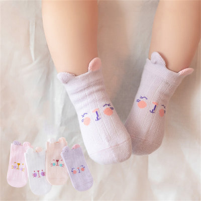 Pack of 4, three-dimensional bear mid-calf socks for infants and toddlers