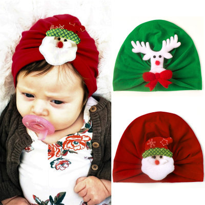 Baby Solid Color 3D Santa Claus and Elk Decor Infant Hat