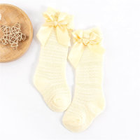 Solid color bow mesh socks  Yellow