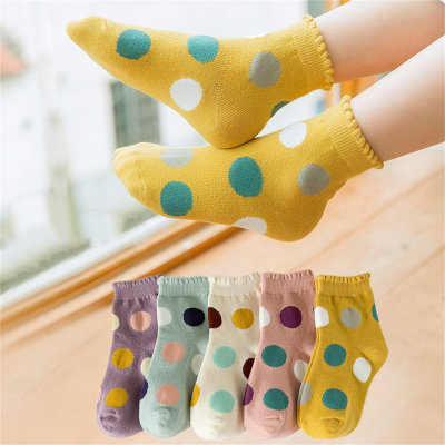 5 pairs pack, children's polka dot multi-color mid-calf socks