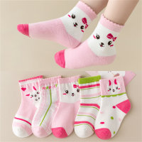 5 pares de calcetines infantiles con dibujos de conejos.  Rosado