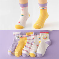 5 pares de calcetines infantiles de verano con conejitas de flores.  Púrpura