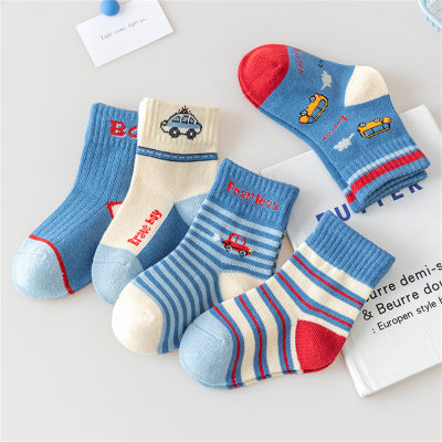 5 pares, calcetines lindos con letras de coche para niños