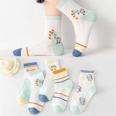 5 pairs, children's summer cartoon stegosaurus mesh socks