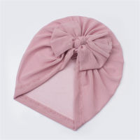 Baby solid color bow mesh turban hat  Light Purple