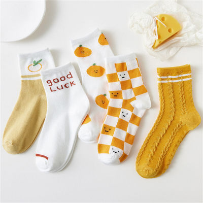 5 pairs, student-sized letter fruit socks