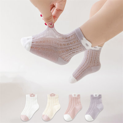 Pack of 4, children's mesh three-dimensional ear ultra-thin mid-calf socks