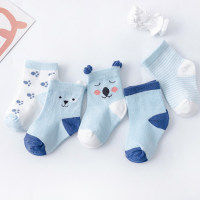 5 pares, lindas meias de cano médio para bebê de desenho animado  Azul