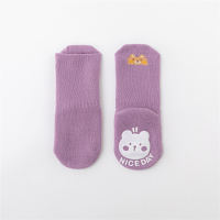 Baby Pure Cotton Solid Color Cartoon Animal Pattern Non-slip Seamless Socks  Purple