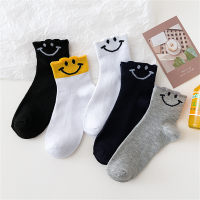 5 pairs, big kids smiley face socks  White