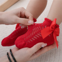 Calcetines de malla transpirable con bonito lazo para bebé  rojo