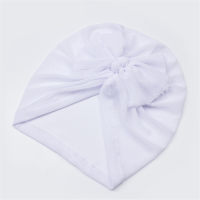 Baby solid color bow mesh turban hat  White