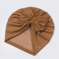 Baby solid color bow mesh turban hat  Coffee