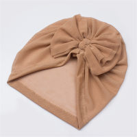 Baby solid color bow mesh turban hat  Khaki