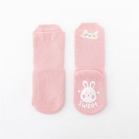 Baby Pure Cotton Solid Color Cartoon Animal Pattern Non-slip Seamless Socks  Pink