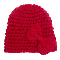 Einfarbige Wollmütze aus reiner Baby-Baumwolle mit Schleife und Dekor  rot