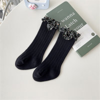 Children's Solid Color Ruffled Calf Length Socks  Black