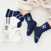 Set of 5 pairs, children’s bear letter mid-calf socks  White