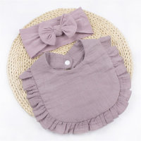 Baby gauze bow headband ruffled bib saliva towel set  Purple