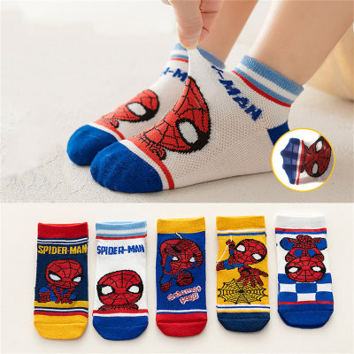 Set of 5 pairs, cute cartoon spider mesh socks for boys
